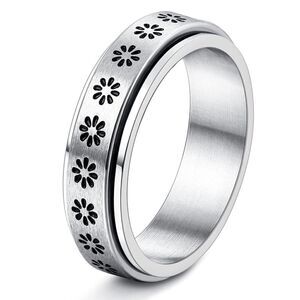 316L Stainless Steel Daisy Flower Fidget Anxiety Stress Relieving Spin Ring